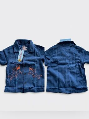 Cat & Jack Navy Blue Shark Embroidered Button-Up shirt Boys